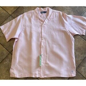 Vintage Polo Ralph Lauren Pink Linen Short Sleeve Button Down Shirt sz 2XL